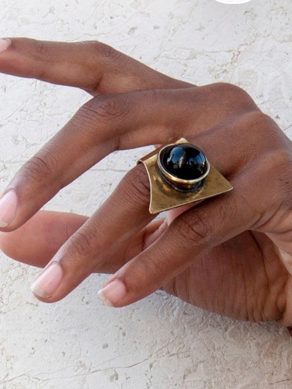 NWOB Handmade Brass Onyx Statement Ring: Adjustable